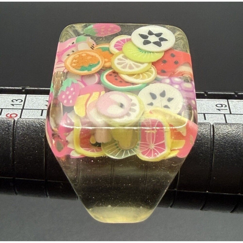 Y2K Clear Resin Fruit Ring Size 7.5 Chunky Acrylic Square Lucite Statement Retro